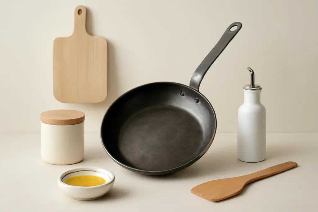 Photo illustrating how to season a carbon steel pan