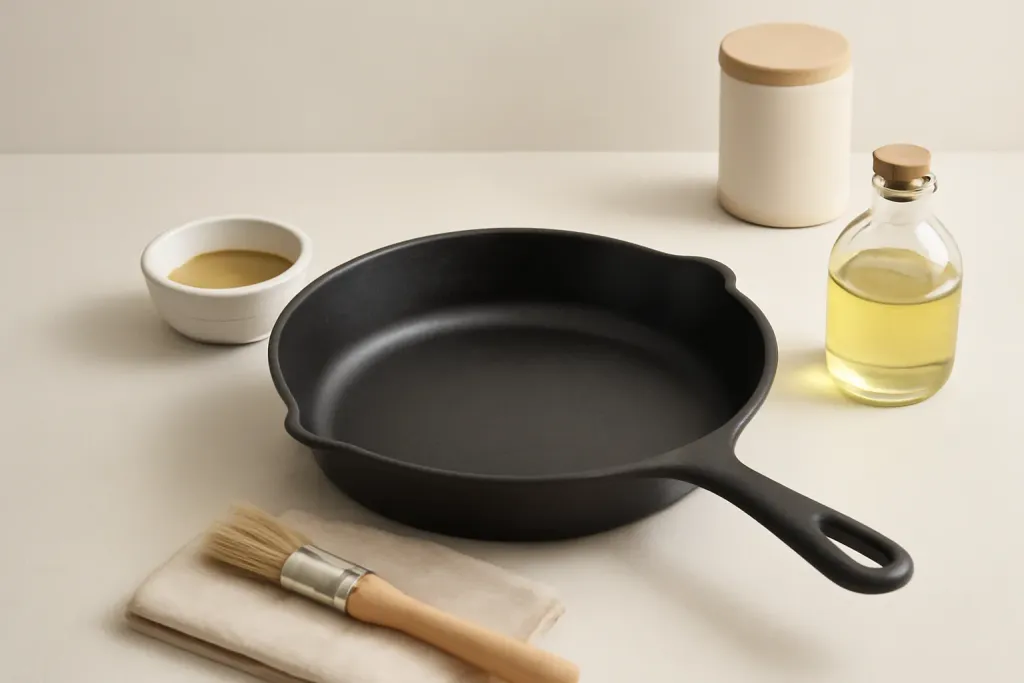 Photo illustrating how to season a cast iron skillet