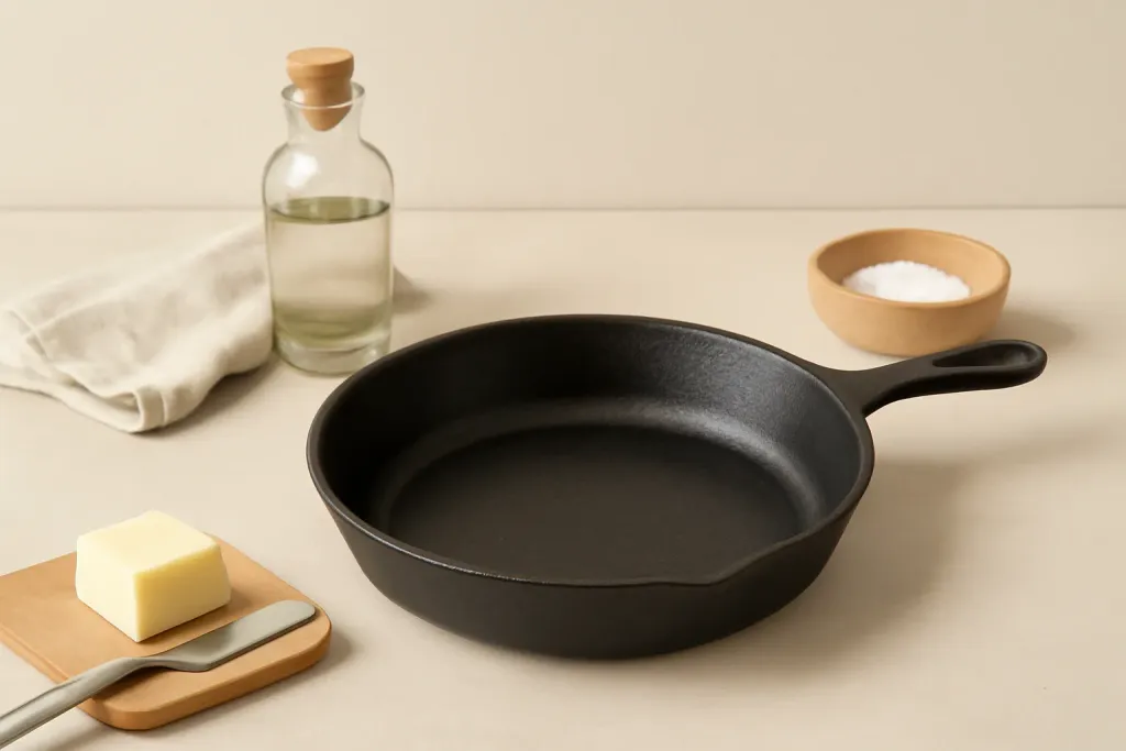 A second photo showing a related step or detail for how to season a cast iron skillet