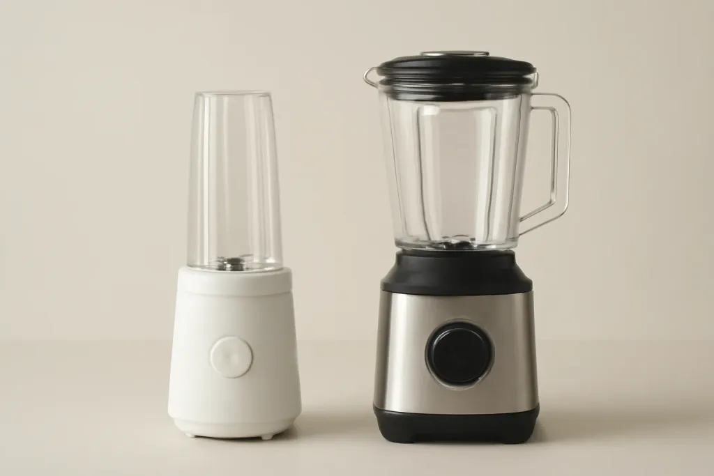 Photo illustrating personal blender vs full-size blender