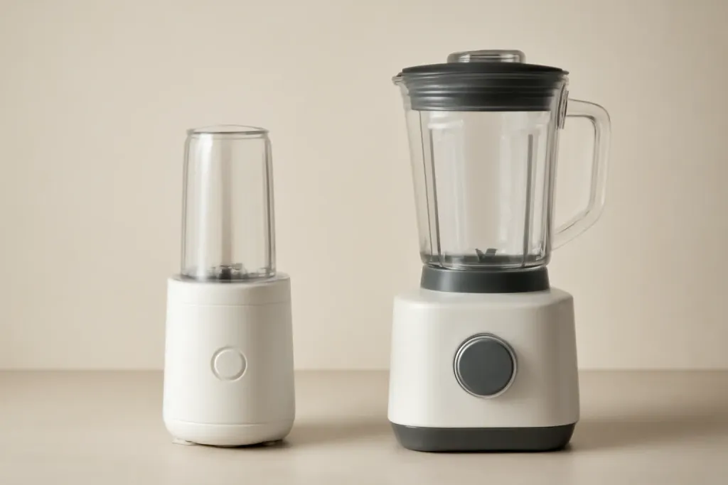A second photo showing a related step or detail for personal blender vs full-size blender