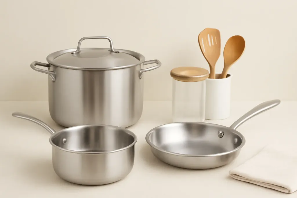 Photo illustrating tri-ply vs 5-ply cookware